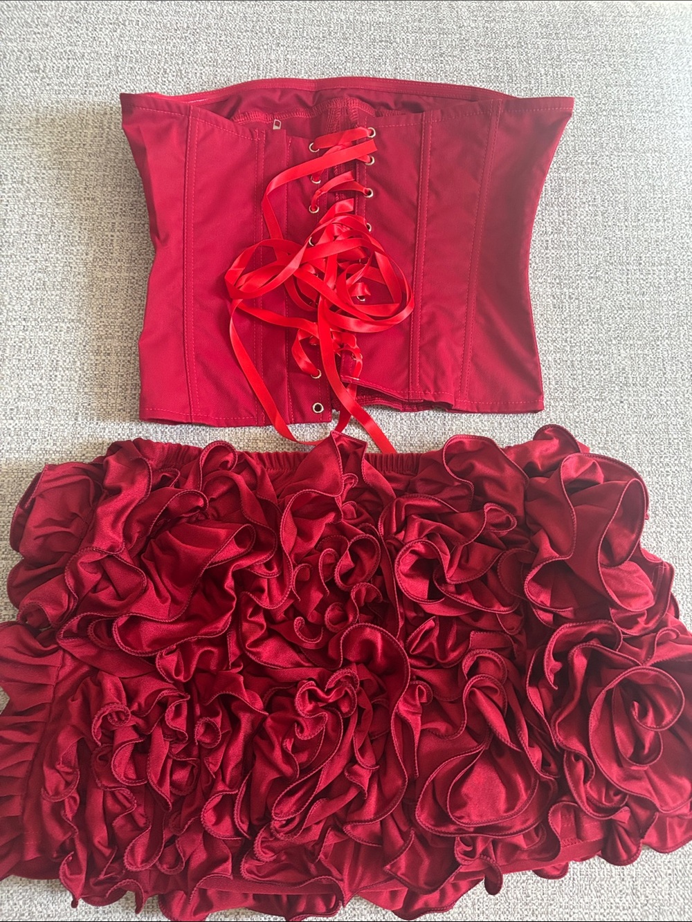 Strapless Red Ruffle Mini 2 piece - Picture 3 of 4